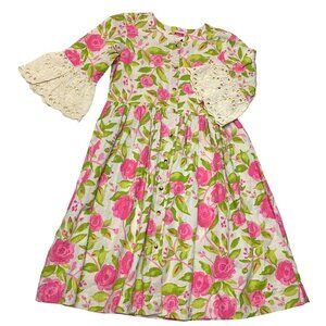 Boutique Floral‎ Cotton Blend Bell Sleeve Button Up Dress